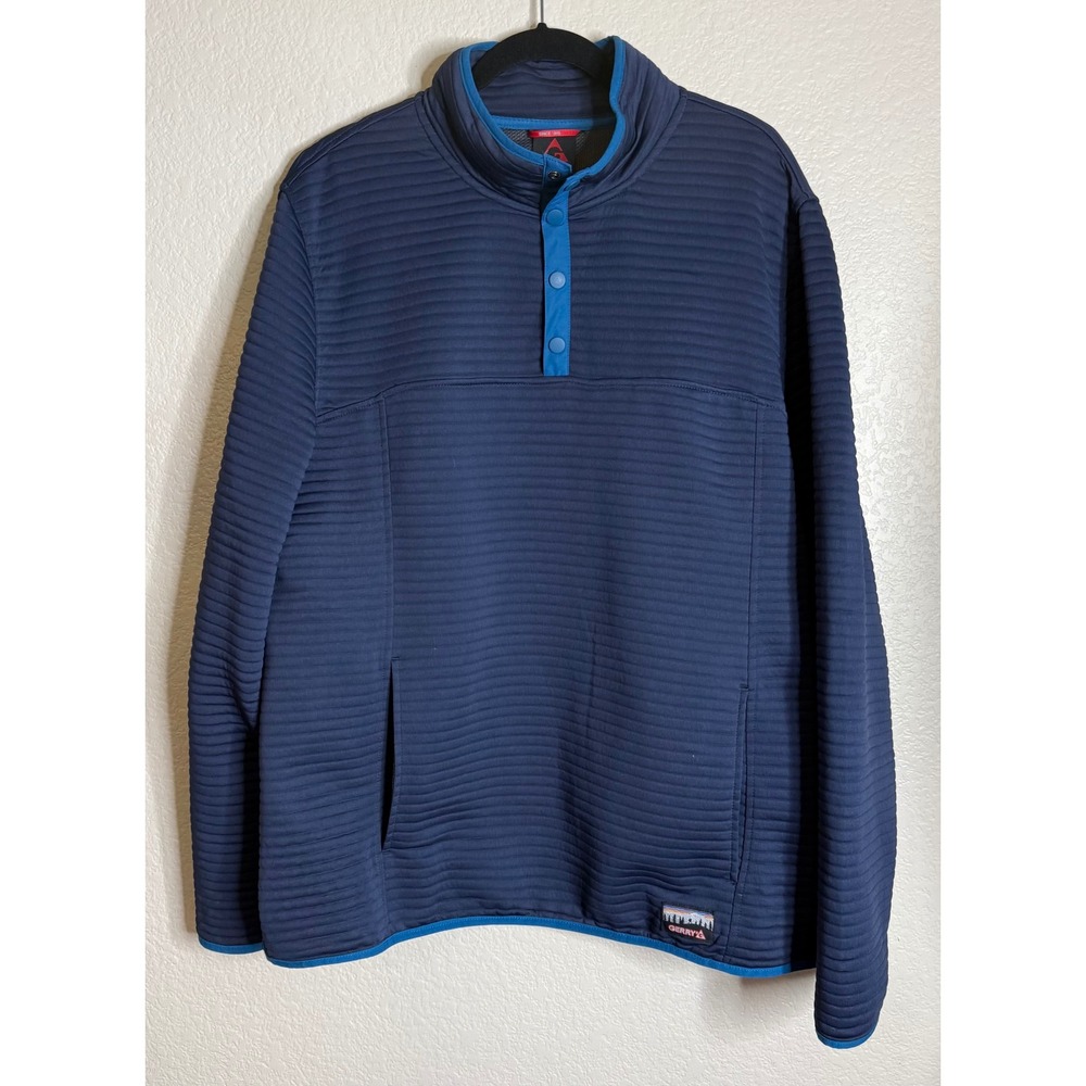 Gerry Mens XXL Pullover Navy Blue Ribbed Snap Neck Fleece Kangaroo Pocket Preppy